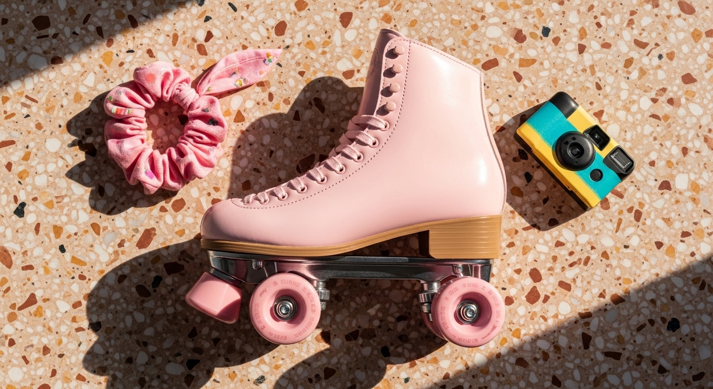 Impala Quad roller skates in pastel colorway on wooden floor